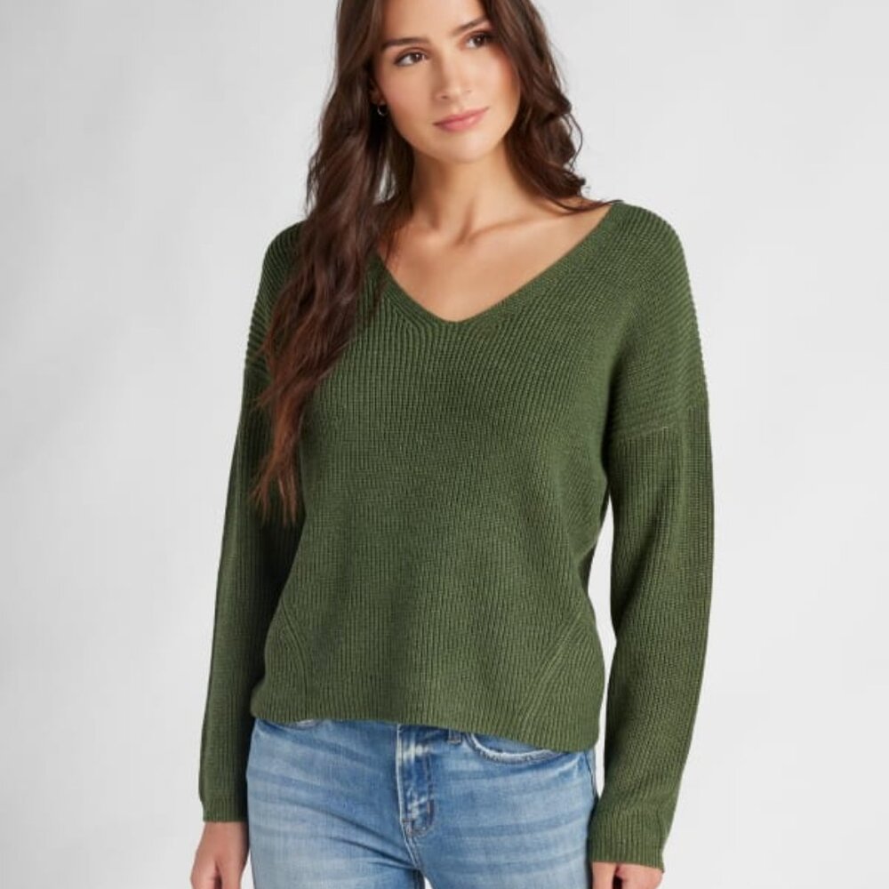 NWOT 78 & Sunny V-Neck Pullover Sweater, Olive, Size Large